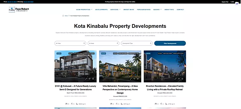 Faye Robert Property developments page for Kota Kinabalu buyers