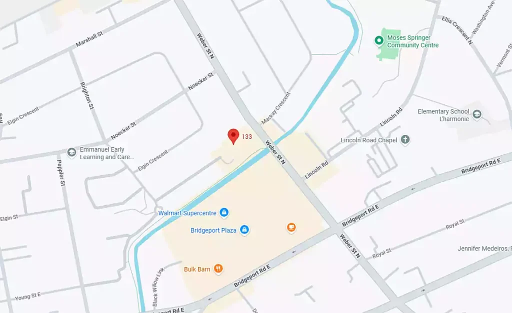 Map showing VantEdge Growth Marketing mailing and parcel address in Waterloo, Ontario