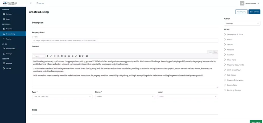Agency Create a Listing Dashboard
