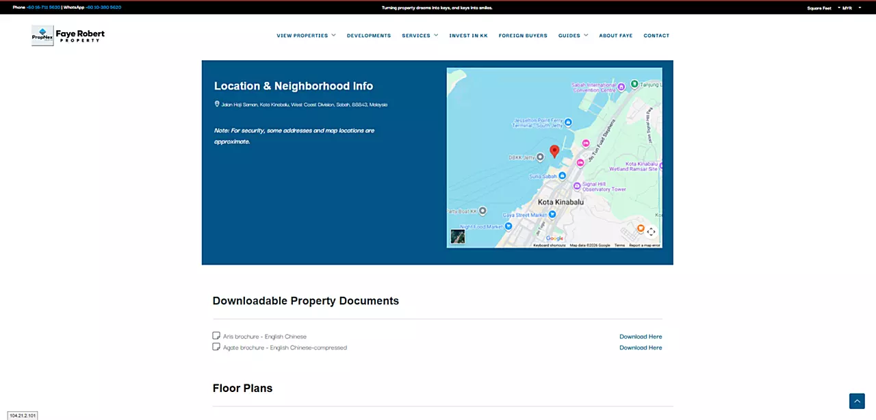 Location and neighbourhood information displayed on a property development page
